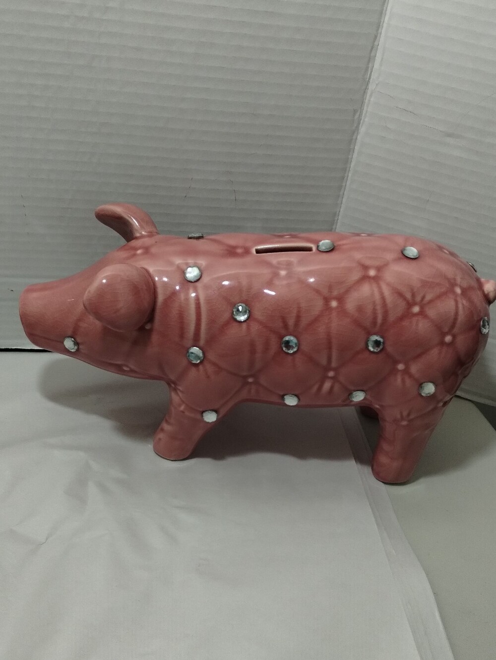 Decorative Ceramic Pink Piggy Bank with Rhinestone Accents